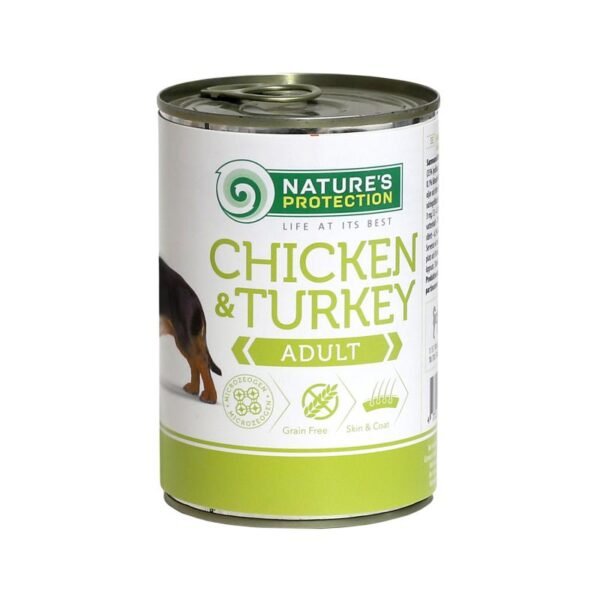 NATURE'S PROTECTION canned pet food for adult dogs with chicken and turkey