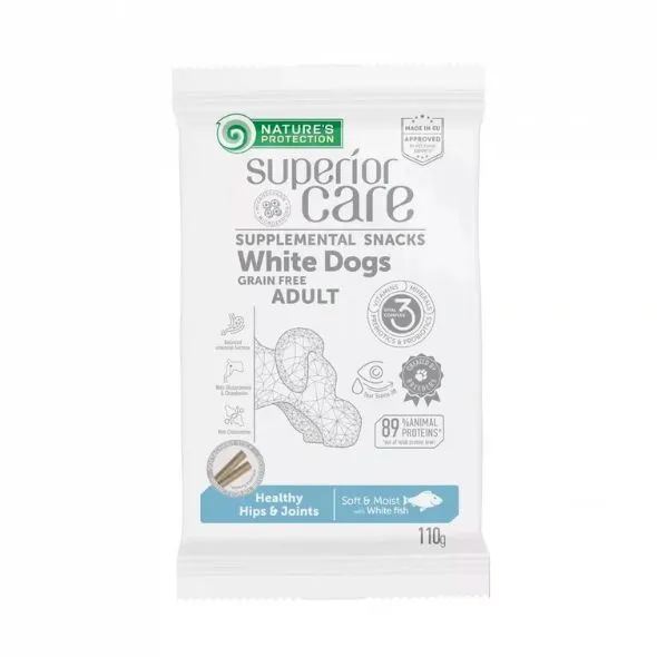 Grain free dog treats for joint support with white fish, promoting hip & joint mobility, healthy coat, and digestion
