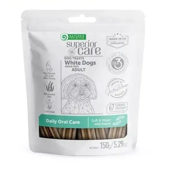 Grain free dog snacks with insect protein for daily oral care, supporting dental health, immunity, and coat