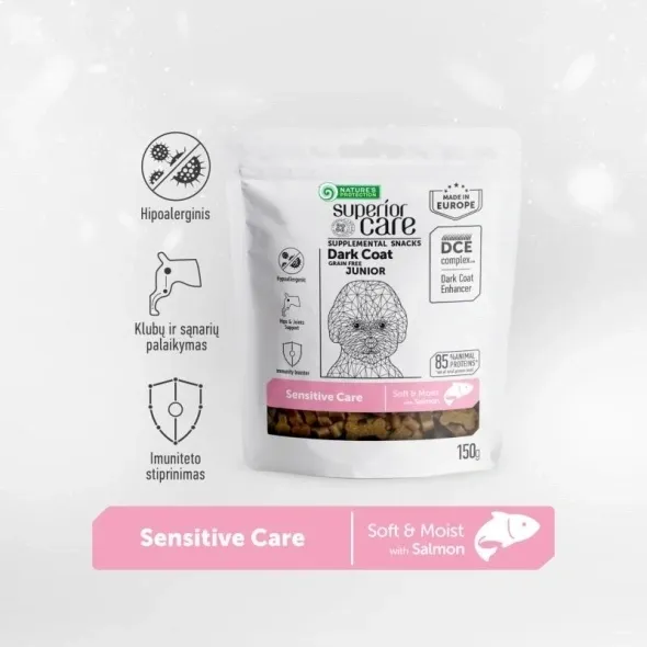 Grain free puppy treats for junior dogs with dark coat, promoting healthy growth and shiny fur