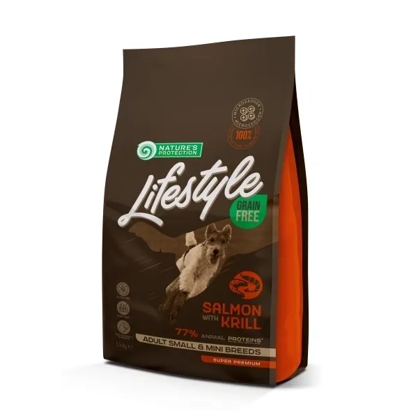 Grain free hypoallergenic dry dog food with salmon & krill for small & mini breed dogs, supporting digestion, skin, coat, and energy