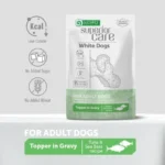 Wet food topper with high-quality tuna and sea bass for adult white-coated dogs