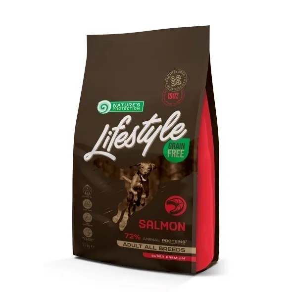 Grain free hypoallergenic dry dog food with salmon for adult dogs, supporting digestion, skin, and coat