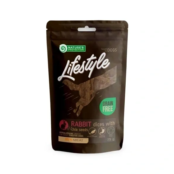 Grain free rabbit dices with chia seeds for dogs, supporting digestion, weight control, and training