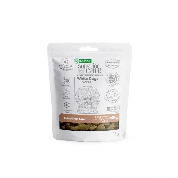 Grain free white fish & rice dog treats, supporting intestinal care, digestion, immunity, and overall health
