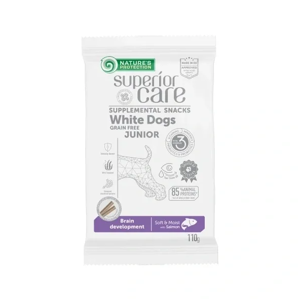 Grain free puppy treats with salmon for junior dogs, promoting brain development, healthy coat, digestion, and immunity