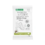 Grain free hypoallergenic dental sticks with white fish, supporting dental health, fresh breath, tear stain reduction, and immunity