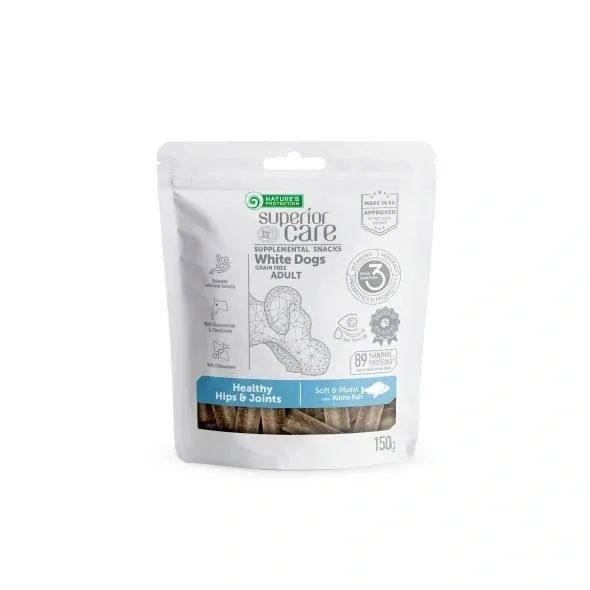 Grain free white fish dog snacks for hip and joint health, supporting mobility and immunity