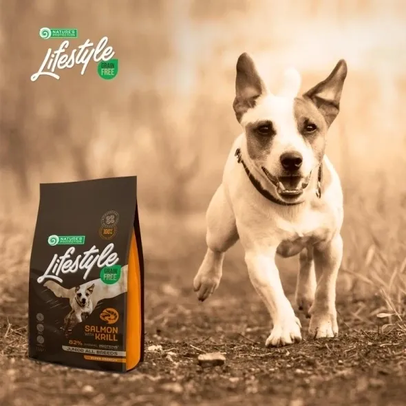 High-quality hypoallergenic puppy food with salmon & krill, promoting healthy growth, digestion, and coat