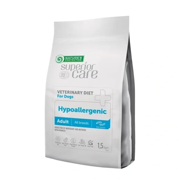Nature’s Protection Superior Care hypoallergenic dog food with insect protein for adult dogs, supporting digestion and reducing allergy risks
